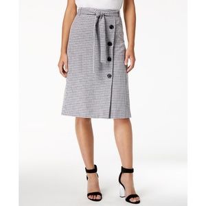 Bar III Belted Plaid Skirt Dry RoseBlack 12